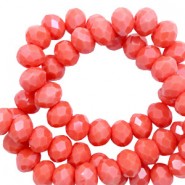 Abalorios de vidrio rondelle Facetados 8x6mm - Coral red-pearl shine coating